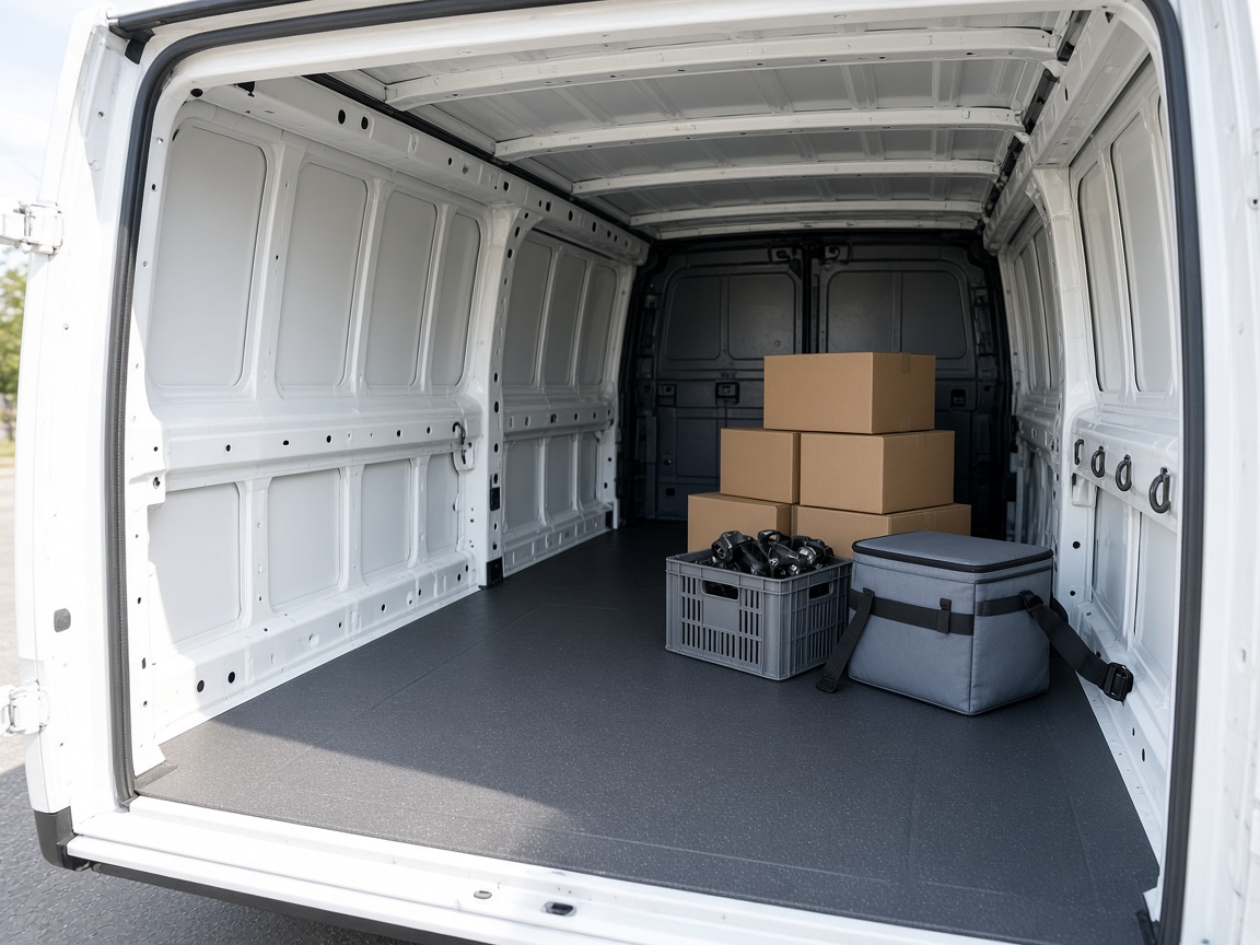Interior of a cargo van used for contracted freight